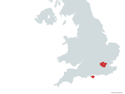 Map showing relative locations of Greater London and the Isle of Wight for school trips